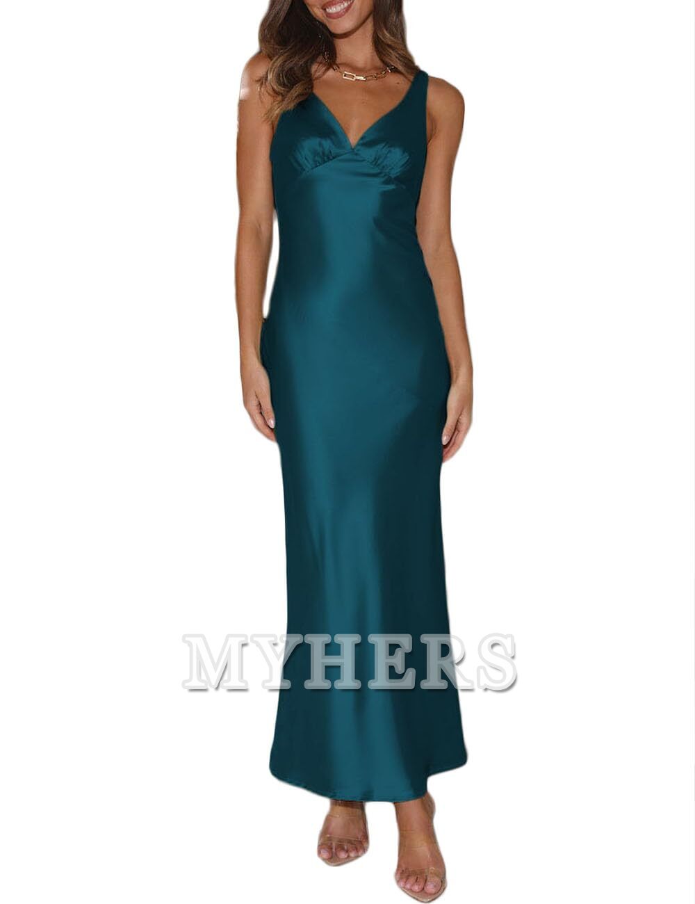 Elegant V Neck Backless Sleeveless Maxi Dress Low Back Bridesmaid Dresses Wedding Guests Dresses