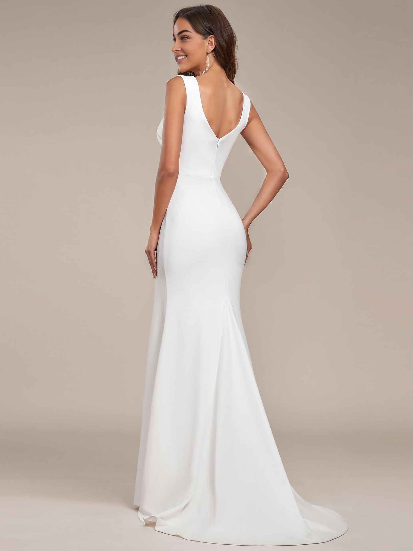 New Pattern Wedding Dress Classic V-Neck Mermaid Bodycon One's Waist Pleated Side fork Formal Women's Dresses Without a veil