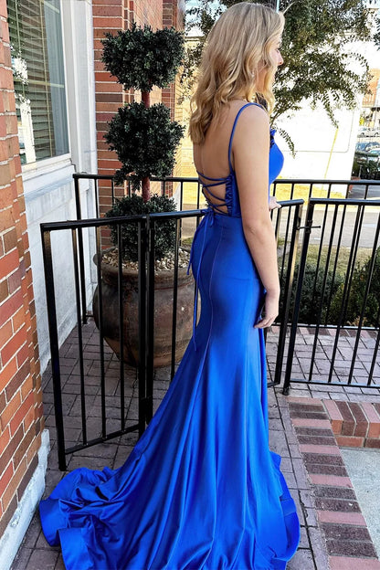 Lace-Up Back Ruffle Mermaid Long Prom Dress with Slit