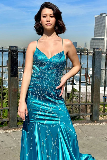 Lace V-Neck Trumpet Long Gown