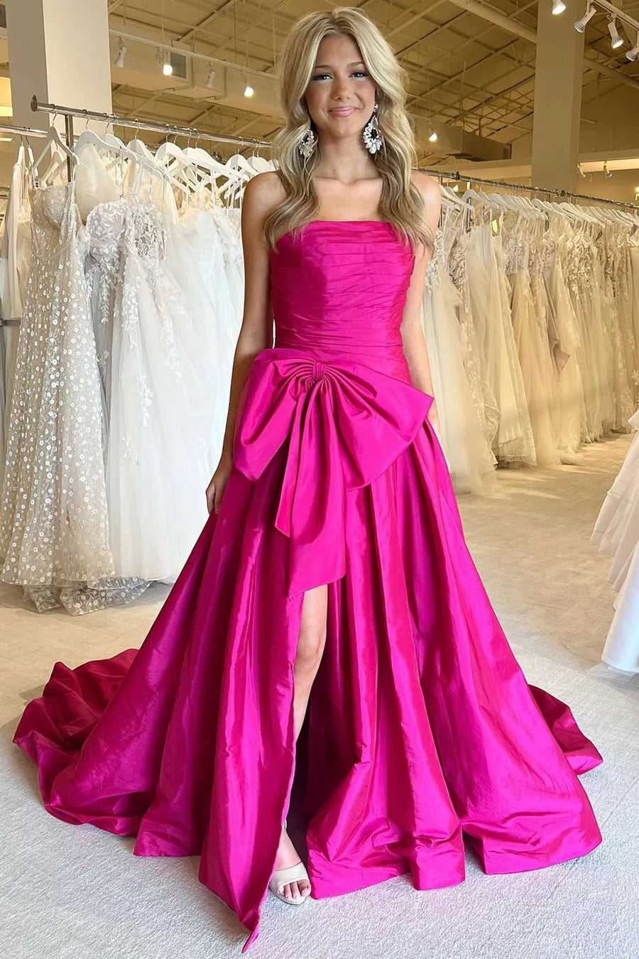 Strapless A-Line Prom Dress with Bow