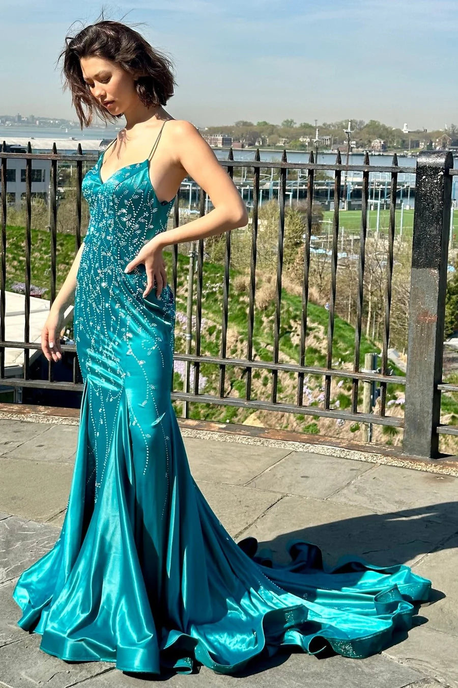 Lace V-Neck Trumpet Long Gown