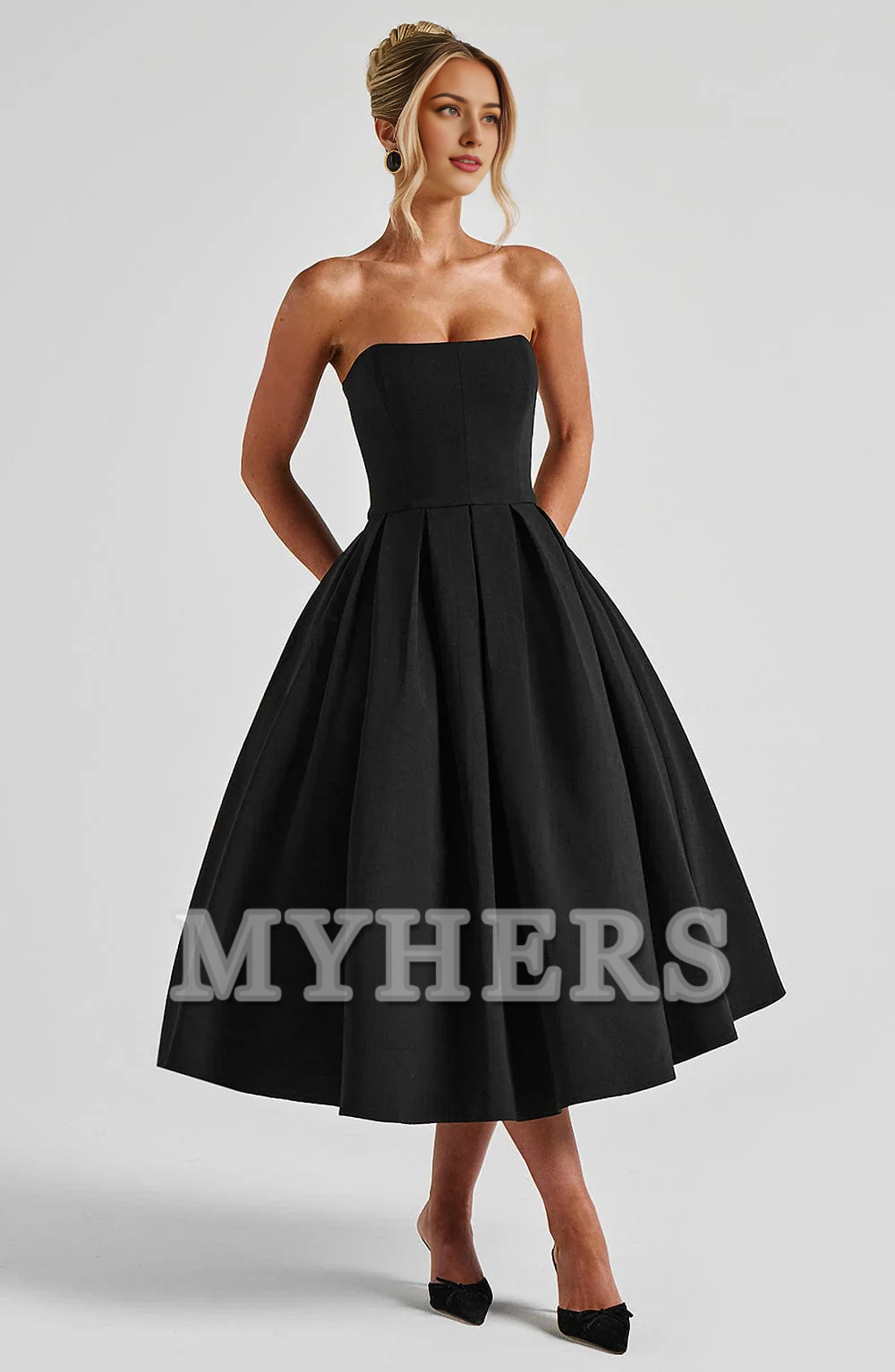 A Line Strapless Backless Elegant Exquisite Dresses Bridesmaid Dresses Wedding Guests Dresses