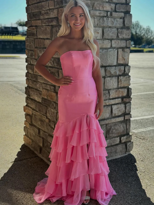 Formal Wear Dresses Wedding Guest Dresses Mermaid Cultivate oneself Strapless layering Prom Dresses Side Fork Exquisite Evening Dress