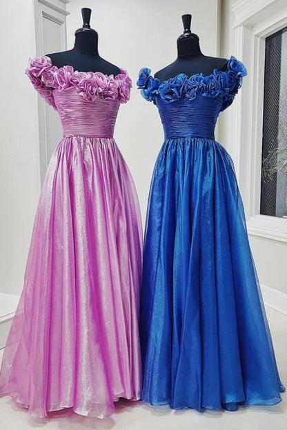 Off the Shoulder A-Line Prom Dress with 3D Floral
