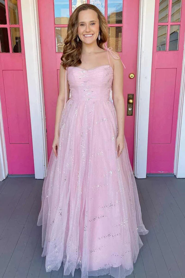 Sparkle  Tying Straps A-line Prom Dress