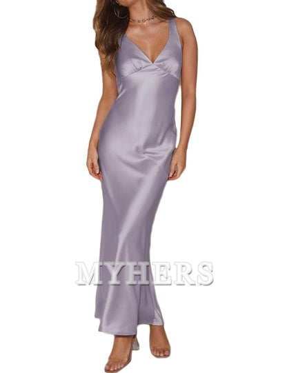 Elegant V Neck Backless Sleeveless Maxi Dress Low Back Bridesmaid Dresses Wedding Guests Dresses