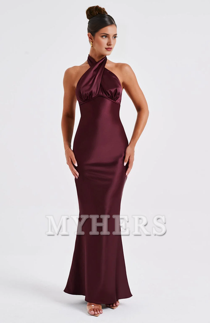 Elegant Mermaid Halter Sleeveless Backless Sheath Dresses High Quality Bridesmaid Dresses Wedding Guests Dresses