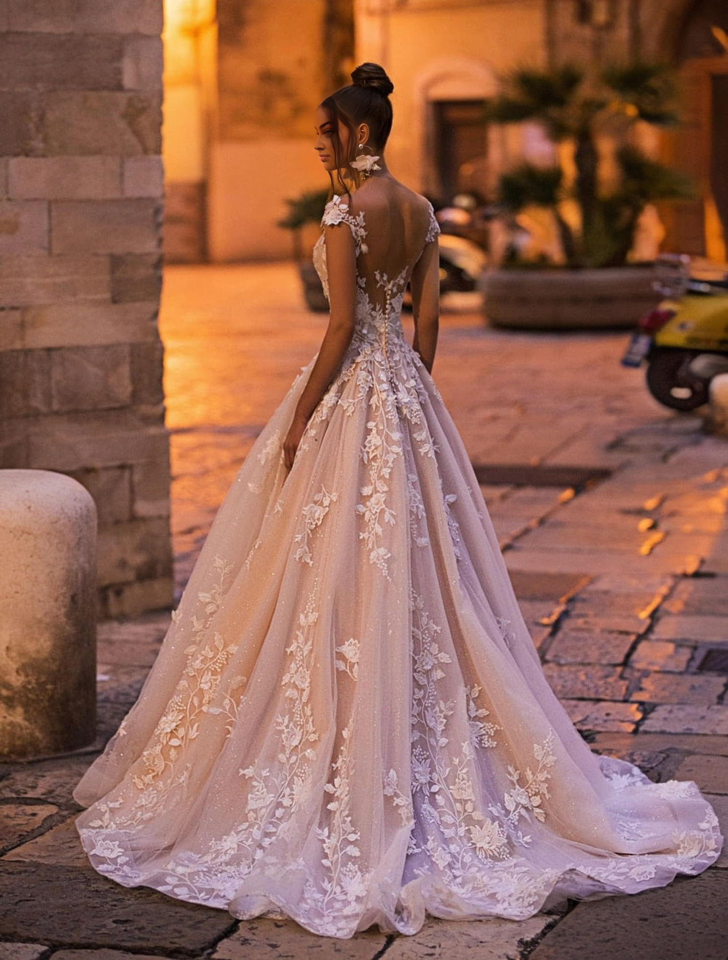 New Pattern Wedding Dress A-Line V Back Sexy Elegant Glitter Lace Applique Floor Length Long Luxury Bridal Gown Formal Women's Dresses