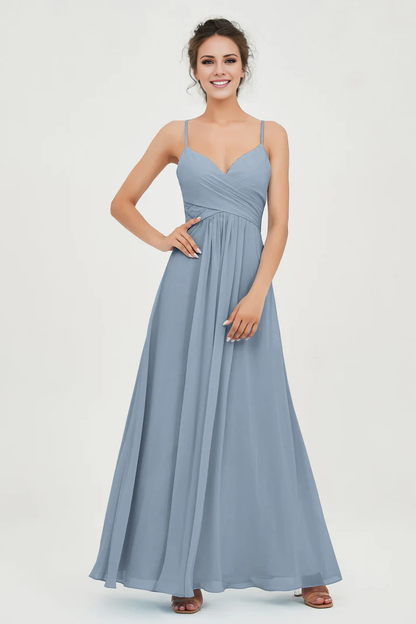 MY HERS Chiffon A-Line Spaghetti Strap Sweetheart Pleated Crossed Straps Floor-Length Elegant Simple Dresse Bridesmaid Dresses Wedding Guests Dresses