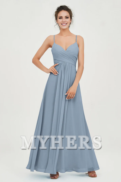 MY HERS Chiffon A-Line Spaghetti Strap Sweetheart Pleated Crossed Straps Floor-Length Elegant Simple Dresse Bridesmaid Dresses Wedding Guests Dresses