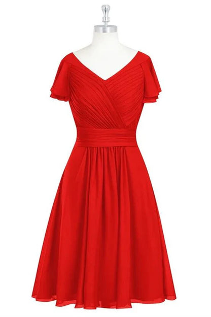 V-Neck Ruffled A-Line Short Bridesmaid Dress