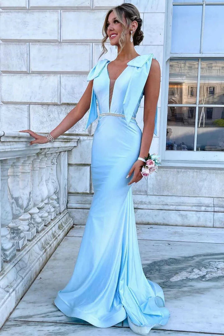 Plunge Neck Backless Mermaid Long Formal Dress