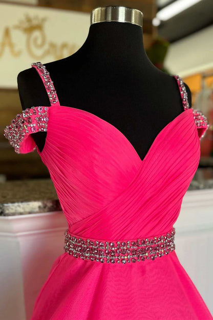 Beaded Cold-Shoulder A-Line Prom Dress