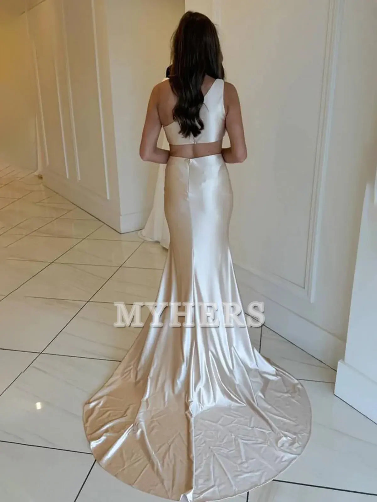 Formal Women's Dresses Wedding Guest Dresses One-Shoulder Sleeveless Mermaid Cultivate oneself Satin Long Prom Dress Show Waist Charming Evening Dress