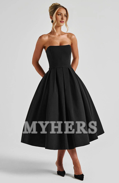 A Line Strapless Backless Elegant Exquisite Dresses Bridesmaid Dresses Wedding Guests Dresses