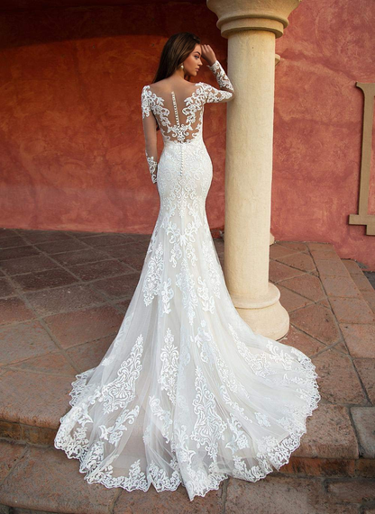 New Pattern Wedding Dress Long Sleeve Lace Boho Mermaid Cultivate oneself Gorgeous Bridal Gowns Formal Women's Dresses