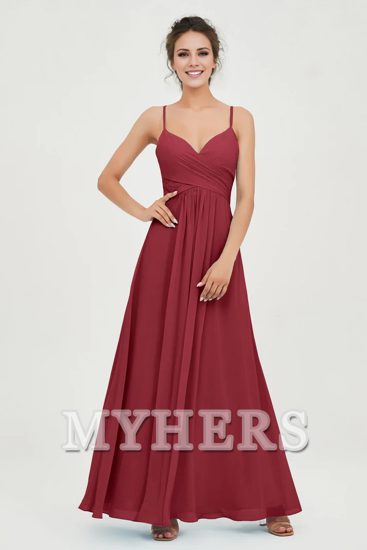 MY HERS Chiffon A-Line Spaghetti Strap Sweetheart Pleated Crossed Straps Floor-Length Elegant Simple Dresse Bridesmaid Dresses Wedding Guests Dresses