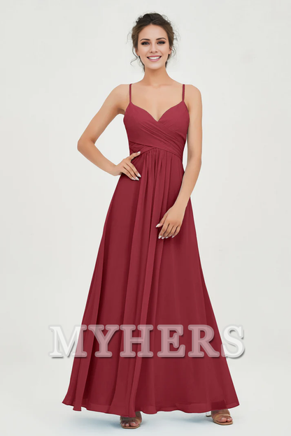 MY HERS Chiffon A-Line Spaghetti Strap Sweetheart Pleated Crossed Straps Floor-Length Elegant Simple Dresse Bridesmaid Dresses Wedding Guests Dresses