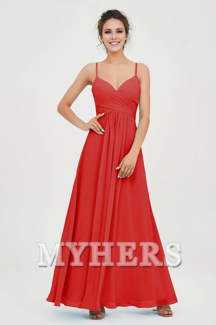MY HERS Chiffon A-Line Spaghetti Strap Sweetheart Pleated Crossed Straps Floor-Length Elegant Simple Dresse Bridesmaid Dresses Wedding Guests Dresses