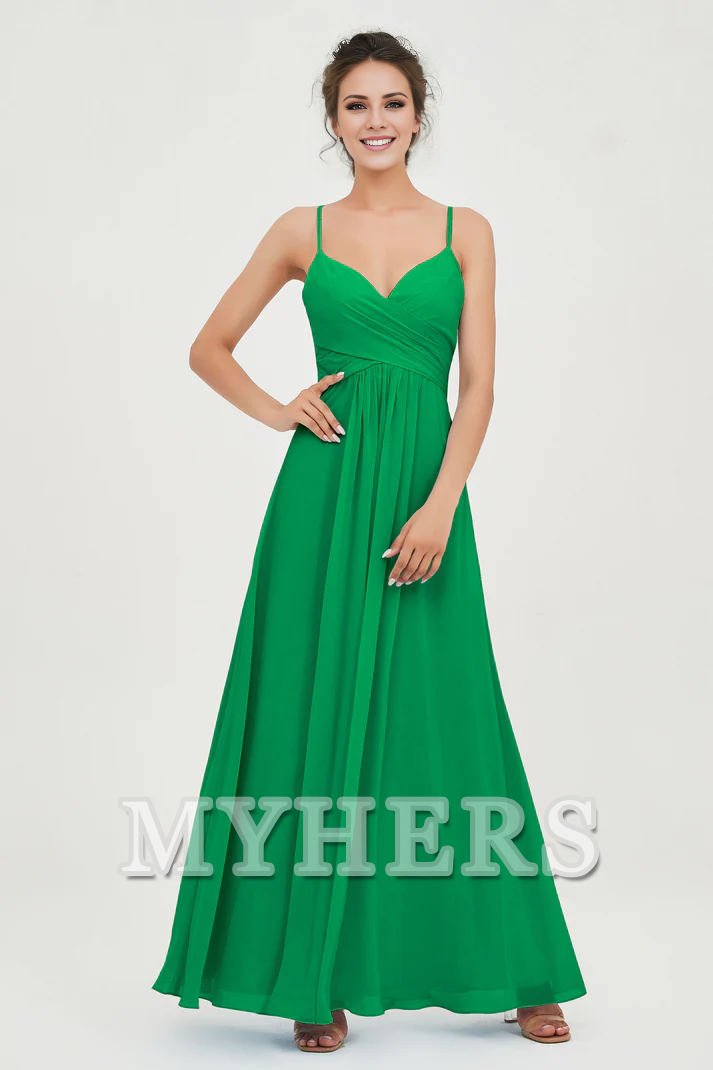 MY HERS Chiffon A-Line Spaghetti Strap Sweetheart Pleated Crossed Straps Floor-Length Elegant Simple Dresse Bridesmaid Dresses Wedding Guests Dresses