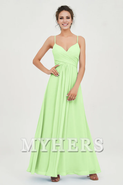 MY HERS Chiffon A-Line Spaghetti Strap Sweetheart Pleated Crossed Straps Floor-Length Elegant Simple Dresse Bridesmaid Dresses Wedding Guests Dresses