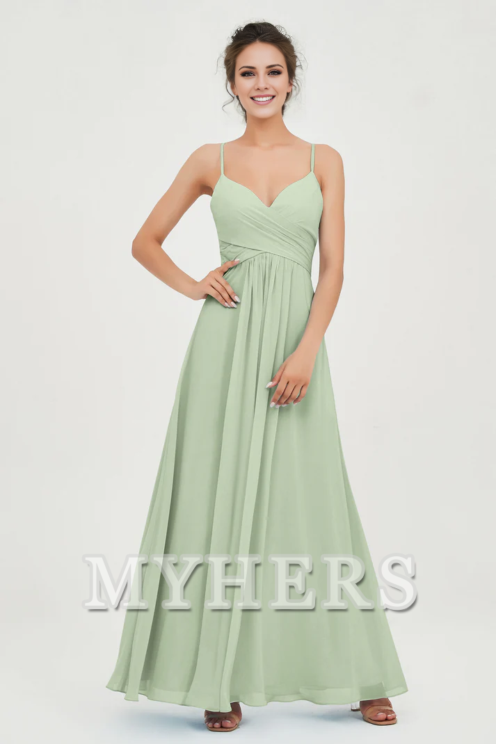 MY HERS Chiffon A-Line Spaghetti Strap Sweetheart Pleated Crossed Straps Floor-Length Elegant Simple Dresse Bridesmaid Dresses Wedding Guests Dresses