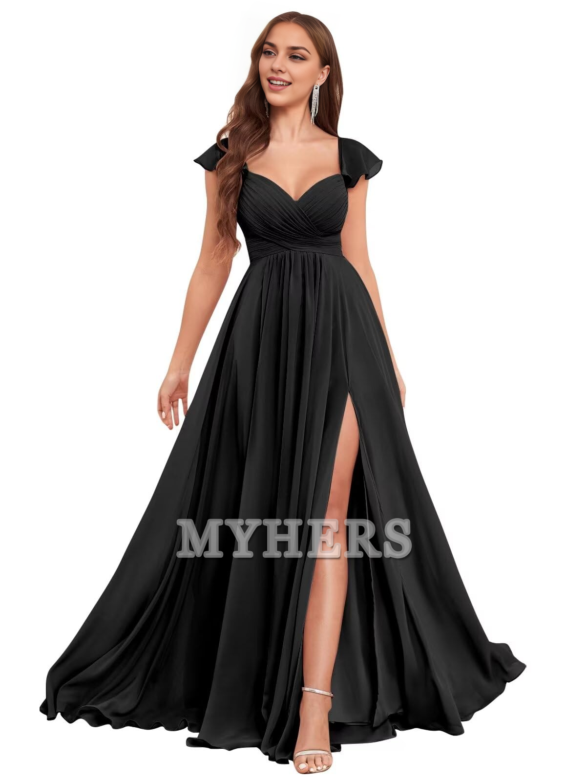 Elegant Ruffle Chiffon Side Fork Pleated Backless Charming Bridesmaid Dresses Wedding Guests Dresses