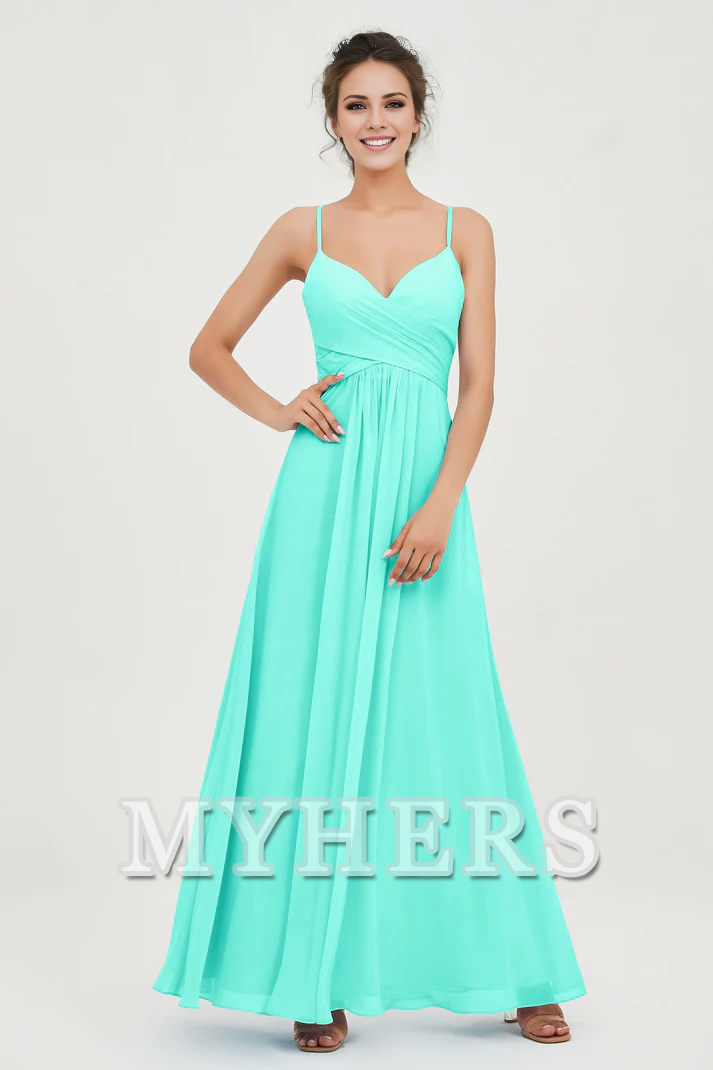 MY HERS Chiffon A-Line Spaghetti Strap Sweetheart Pleated Crossed Straps Floor-Length Elegant Simple Dresse Bridesmaid Dresses Wedding Guests Dresses