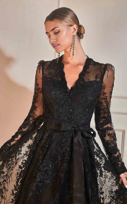 Formal Wedding Guest Dresses Mother of the Bride Dress Bow knot Lace Long sleeves V Neck Dresses