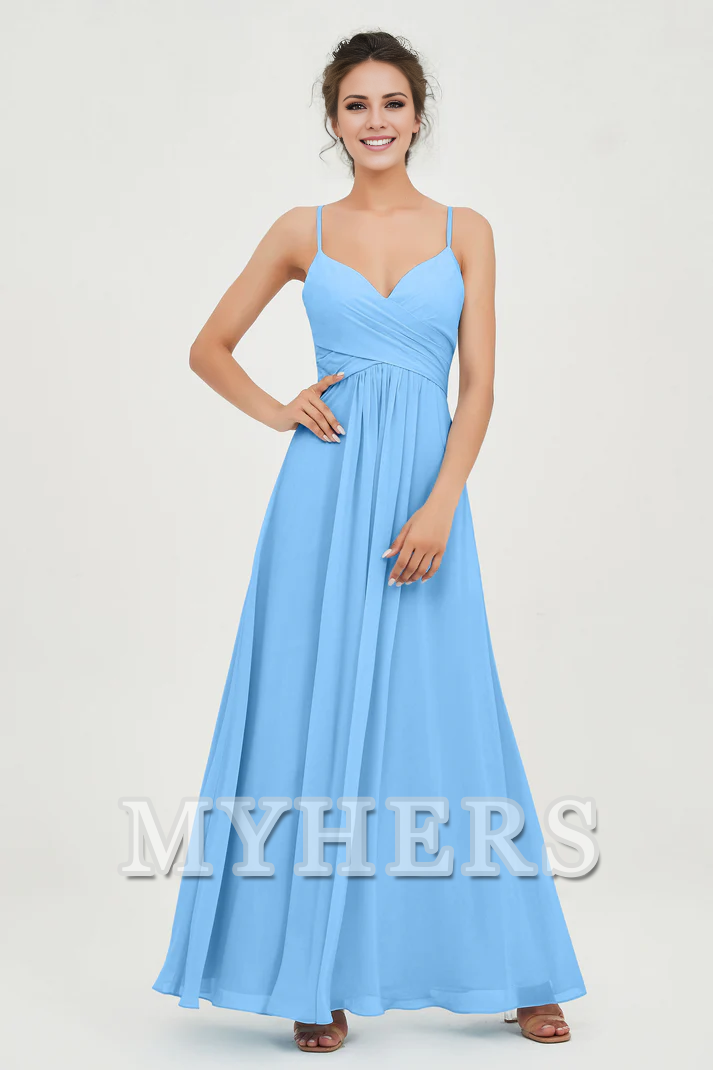 MY HERS Chiffon A-Line Spaghetti Strap Sweetheart Pleated Crossed Straps Floor-Length Elegant Simple Dresse Bridesmaid Dresses Wedding Guests Dresses