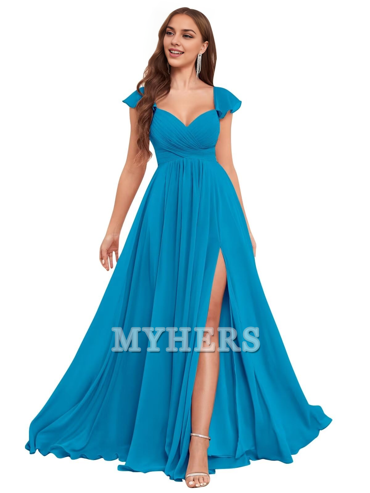 Elegant Ruffle Chiffon Side Fork Pleated Backless Charming Bridesmaid Dresses Wedding Guests Dresses