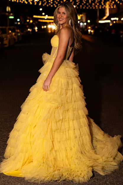 Strapless Tulle Sequin A-Line Prom Gown