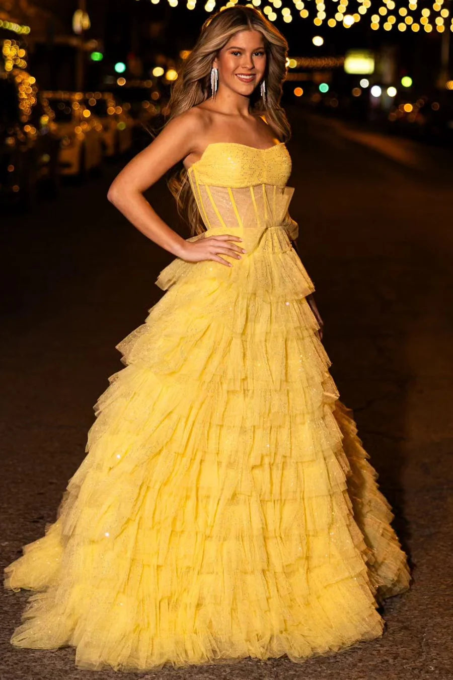 Strapless Tulle Sequin A-Line Prom Gown