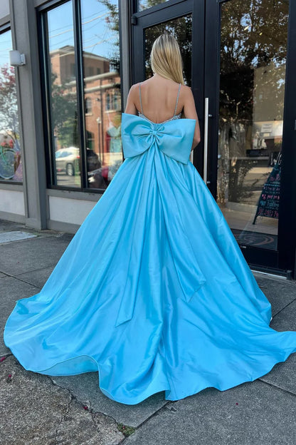 Beaded Bow-Back A-Line Long Formal Dress
