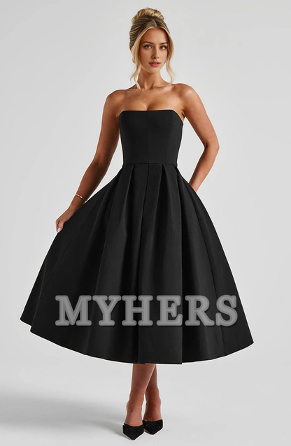 A Line Strapless Backless Elegant Exquisite Dresses Bridesmaid Dresses Wedding Guests Dresses