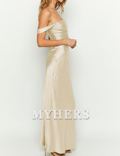 Elegant Off The Shoulder Ruched Backless Maxi Dress Strapless Tube Sleeveless Fitted Bridesmaid Dresses Wedding Guests Dresses