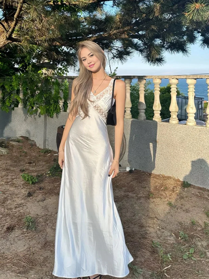 New Pattern Wedding Dress A Line V Neck Satin Lace Splicing Together Elegant Simple Formal Dresses