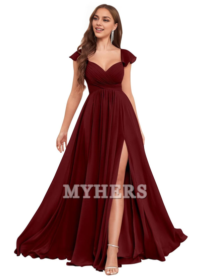 Elegant Ruffle Chiffon Side Fork Pleated Backless Charming Bridesmaid Dresses Wedding Guests Dresses