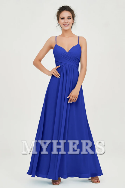 MY HERS Chiffon A-Line Spaghetti Strap Sweetheart Pleated Crossed Straps Floor-Length Elegant Simple Dresse Bridesmaid Dresses Wedding Guests Dresses