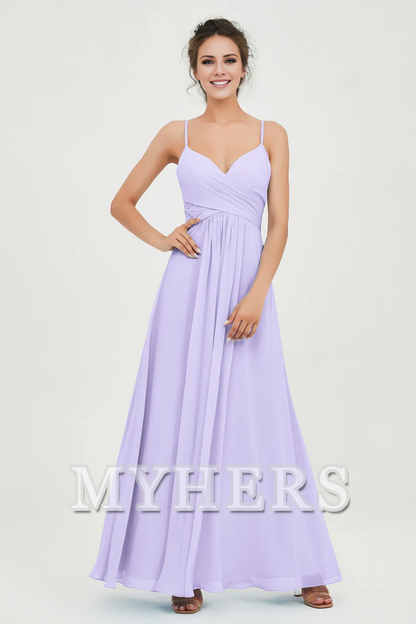MY HERS Chiffon A-Line Spaghetti Strap Sweetheart Pleated Crossed Straps Floor-Length Elegant Simple Dresse Bridesmaid Dresses Wedding Guests Dresses