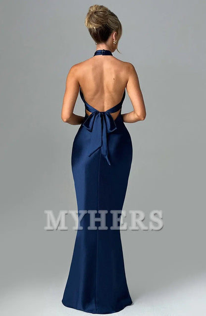 Elegant Mermaid Halter Sleeveless Backless Sheath Dresses High Quality Bridesmaid Dresses Wedding Guests Dresses