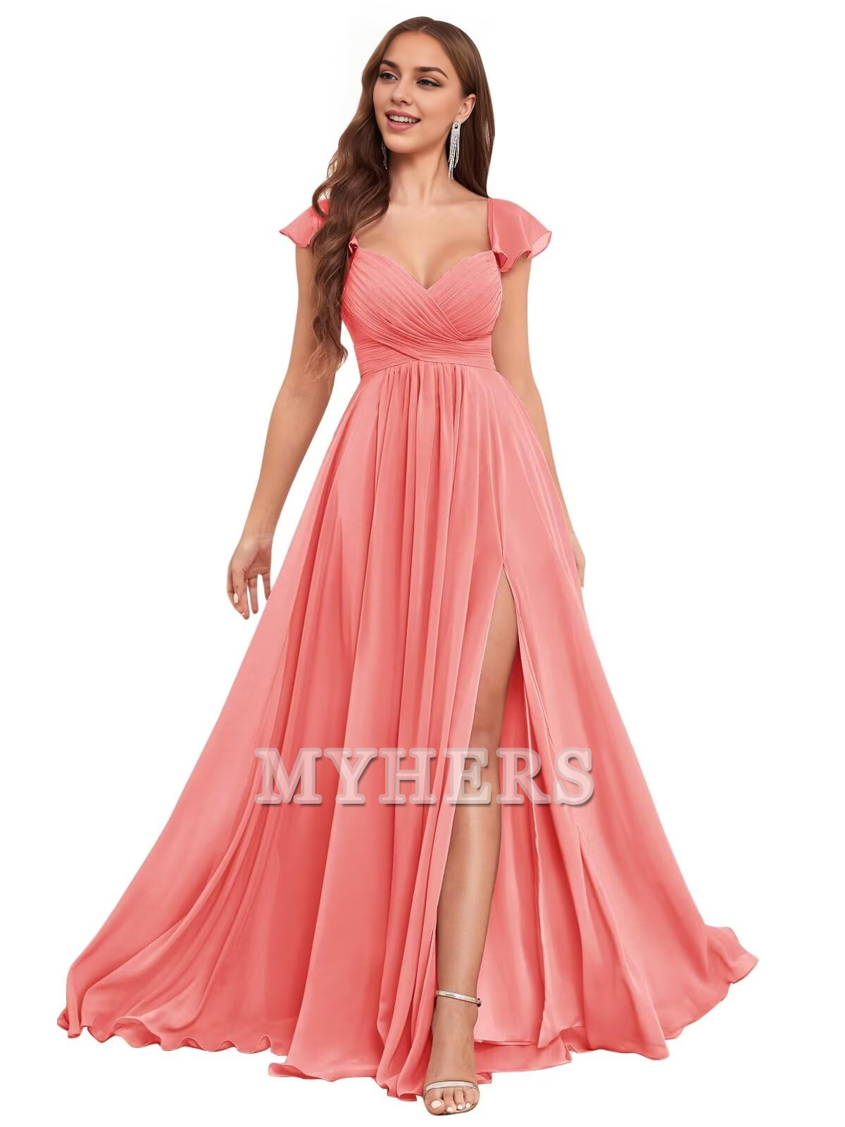 Elegant Ruffle Chiffon Side Fork Pleated Backless Charming Bridesmaid Dresses Wedding Guests Dresses