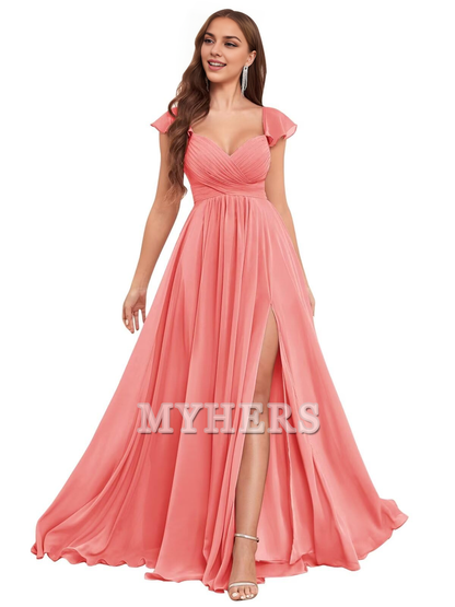 Elegant Ruffle Chiffon Side Fork Pleated Backless Charming Bridesmaid Dresses Wedding Guests Dresses