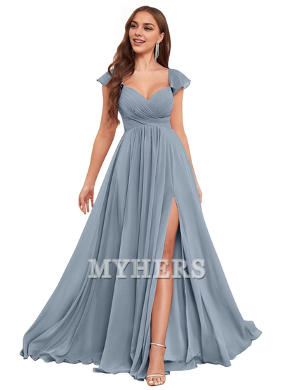 Elegant Ruffle Chiffon Side Fork Pleated Backless Charming Bridesmaid Dresses Wedding Guests Dresses