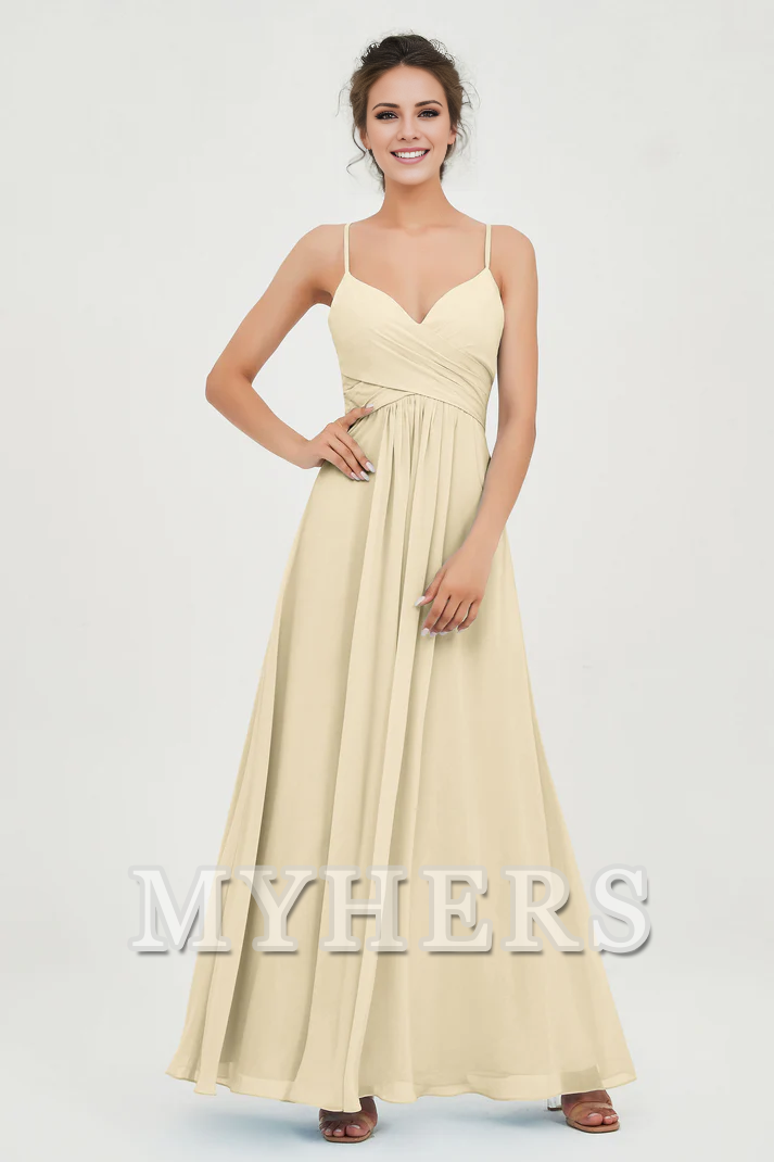 MY HERS Chiffon A-Line Spaghetti Strap Sweetheart Pleated Crossed Straps Floor-Length Elegant Simple Dresse Bridesmaid Dresses Wedding Guests Dresses
