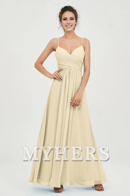 MY HERS Chiffon A-Line Spaghetti Strap Sweetheart Pleated Crossed Straps Floor-Length Elegant Simple Dresse Bridesmaid Dresses Wedding Guests Dresses