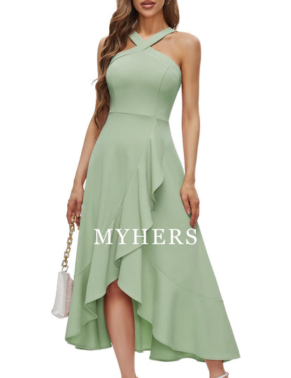 Formal Wear Dresses Prom Dress Halter Cocktail Dresses Wedding Bridesmaid Dress Ruffled Evening Party Dress Wedding Guest Dresses