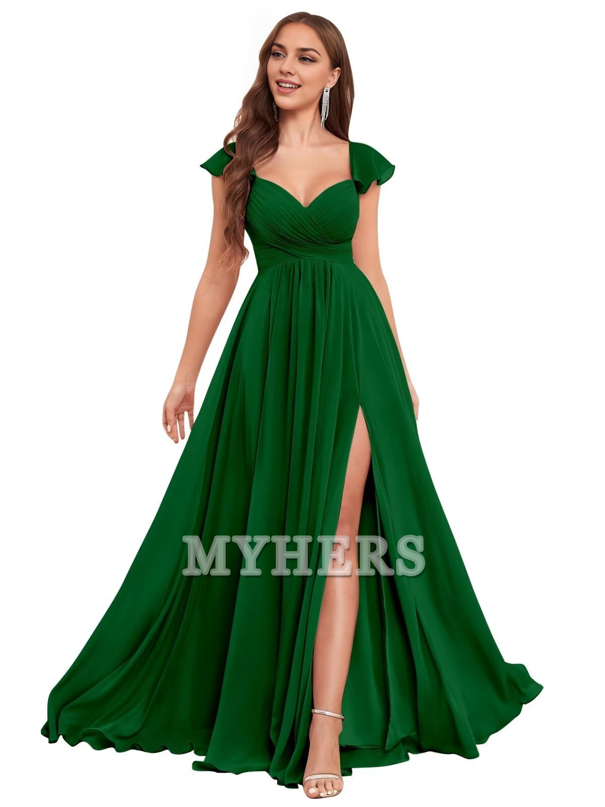 Elegant Ruffle Chiffon Side Fork Pleated Backless Charming Bridesmaid Dresses Wedding Guests Dresses
