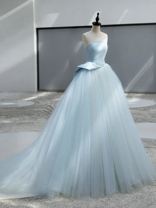 Fashion A-Line Strapless Tulle Fantastic Luxury Long Elegant Prom Dress